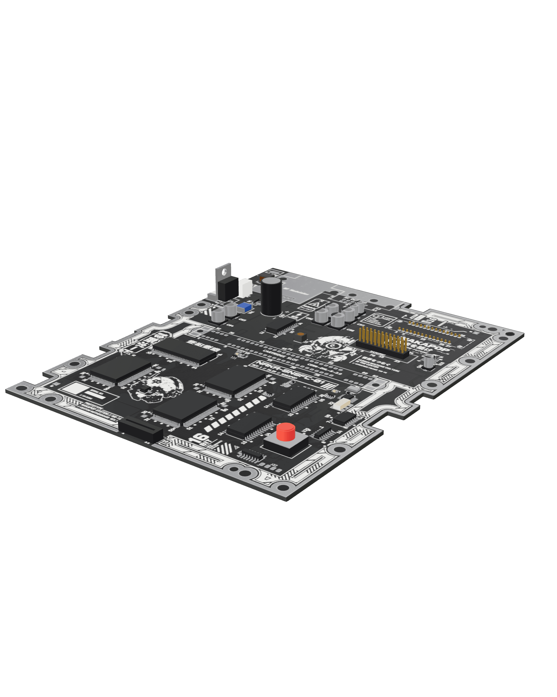Carte mère NAKA-SNSFC-01 pour Super Famicom, rendu 3D