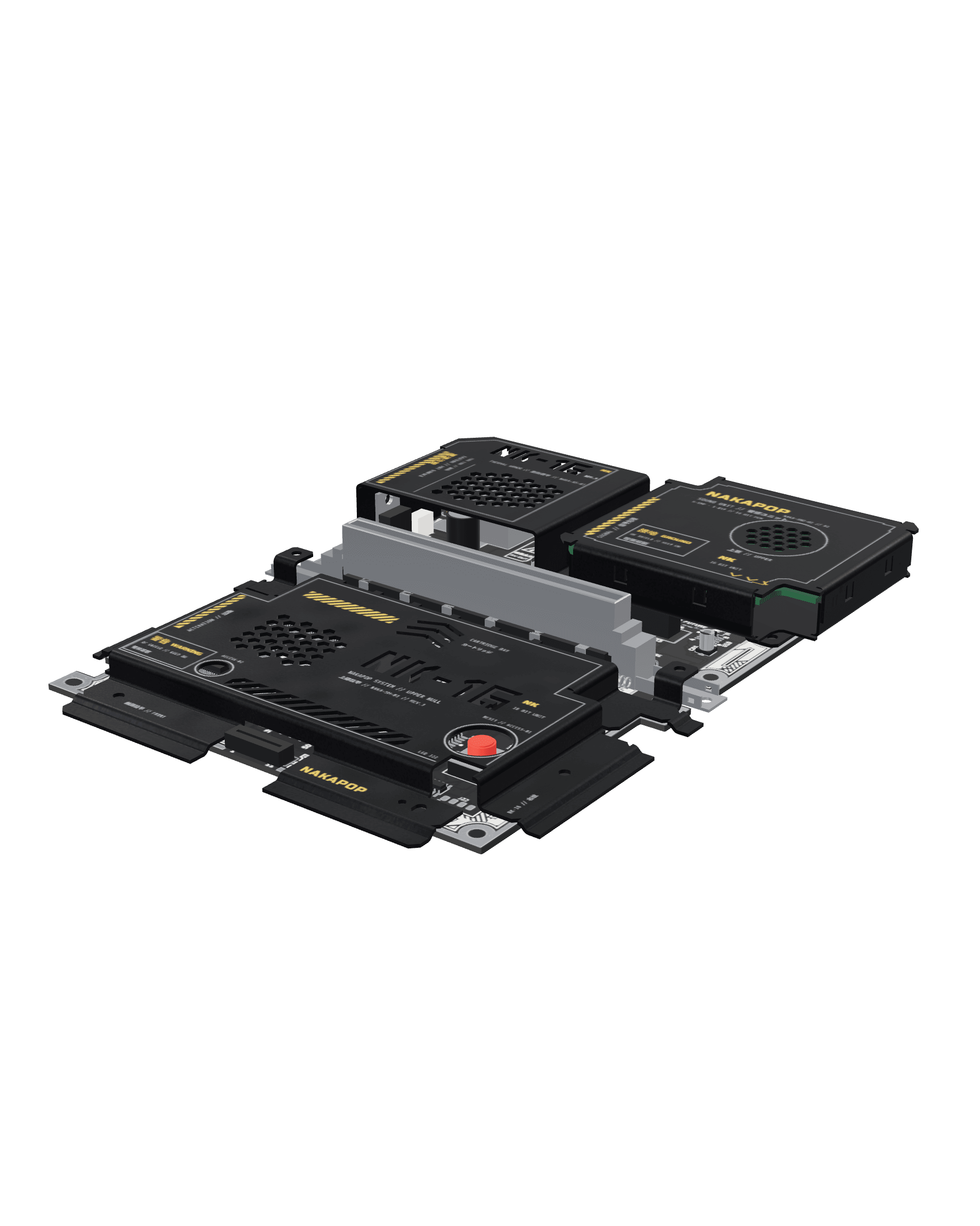 Pack complet NAKA-SNSFC-01 avec module son pour Super Famicom, rendu 3D